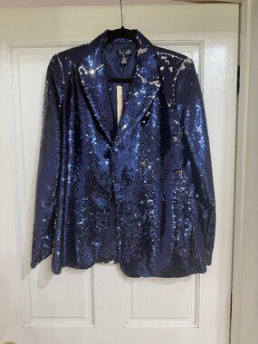 New w Tags Aqua Navy Sequin Jacket sz M